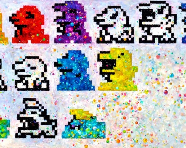 Colorful Pixelated Characters on Pastel Background