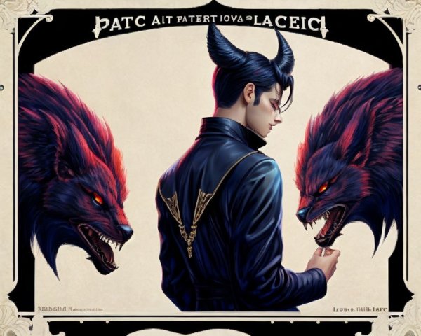 Mysterious Figure with Wolves and Dark Attire