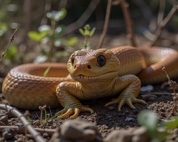 Golden-brown snake blending with natural surroundings