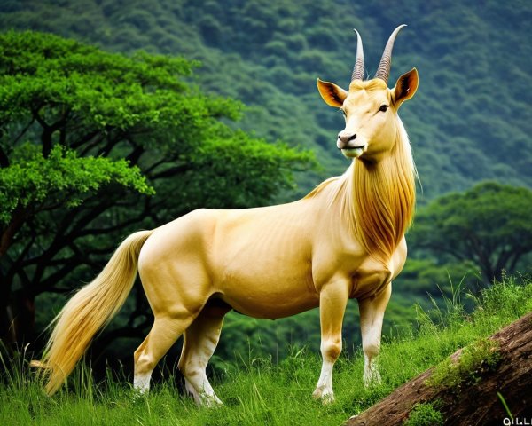 Golden Antelope on Green Hillside in Natural Setting