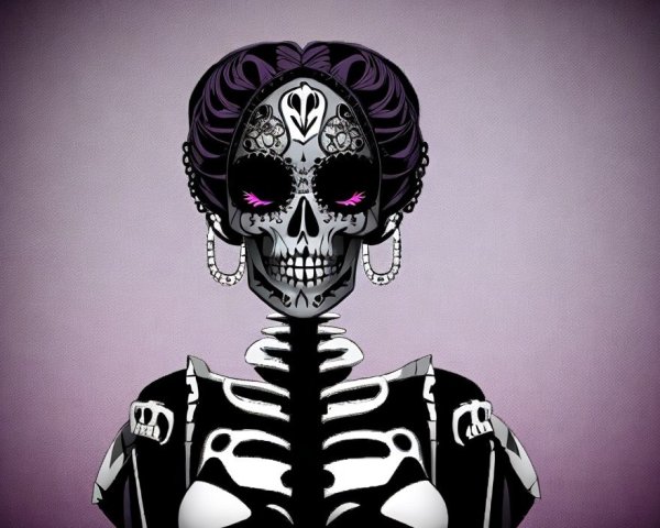 Stylized Female Skeleton with Sugar Skull Designs