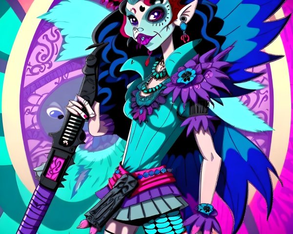 Vibrant Character with Blue and Purple Color Palette