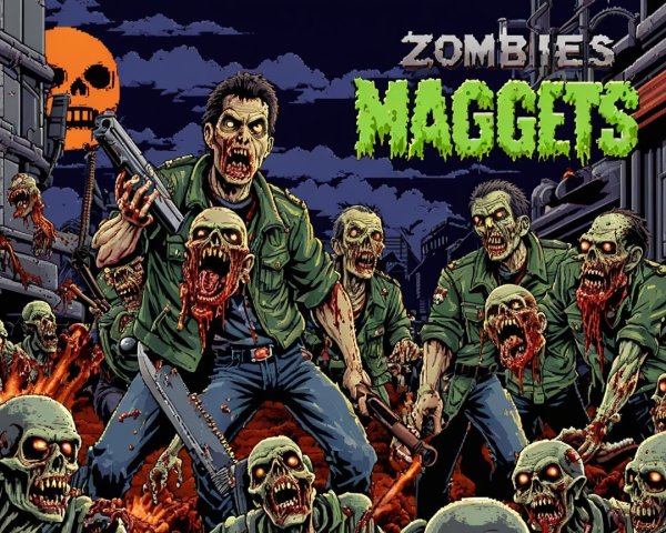 Vibrant Retro Zombie Scene with Dark Cityscape