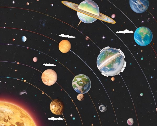 Colorful Solar System Representation with Planets and Sun