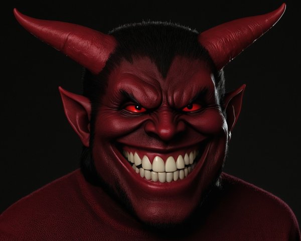 Cartoonish devil character with vibrant red skin and horns