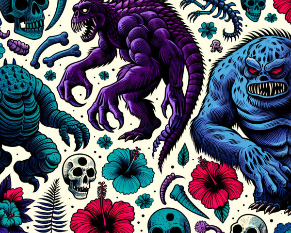 Intricate Design of Mythical Creatures and Eerie Elements