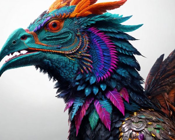 Vividly Colored Mythical Bird with Intricate Patterns