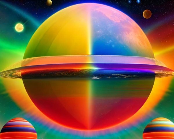 Colorful Planet with Rings in Cosmic Background