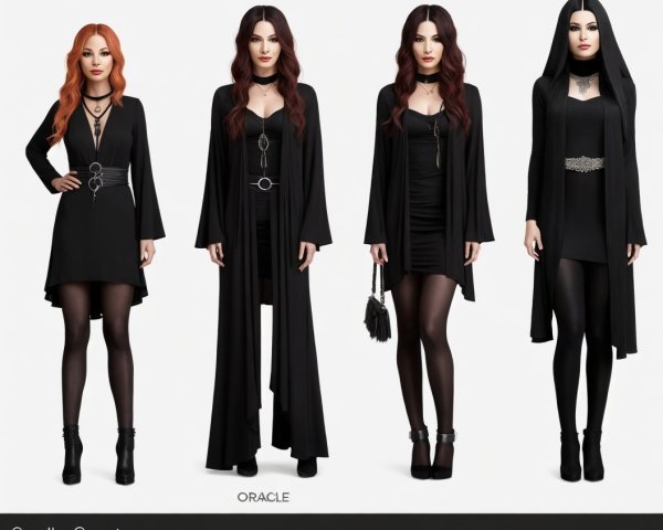 Chic Black Outfits on Four Elegant Characters