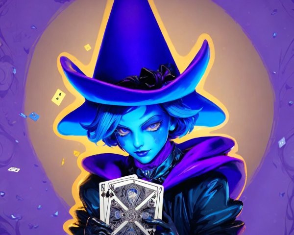 Mystical Character with Blue Skin and Witch's Hat