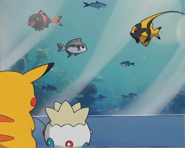 Underwater Scene with Colorful Fish and Characters