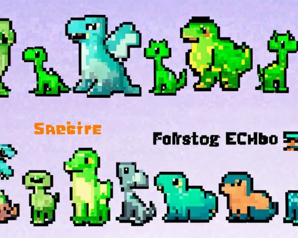 Pixelated Dinosaurs and Mythical Creatures Display
