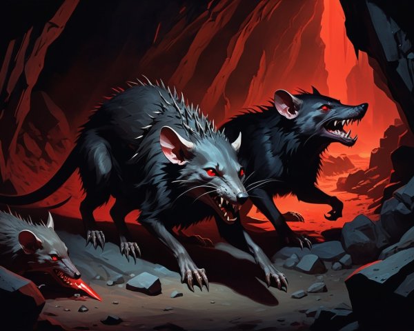 Menacing Creatures in a Dimly Lit Cave Environment