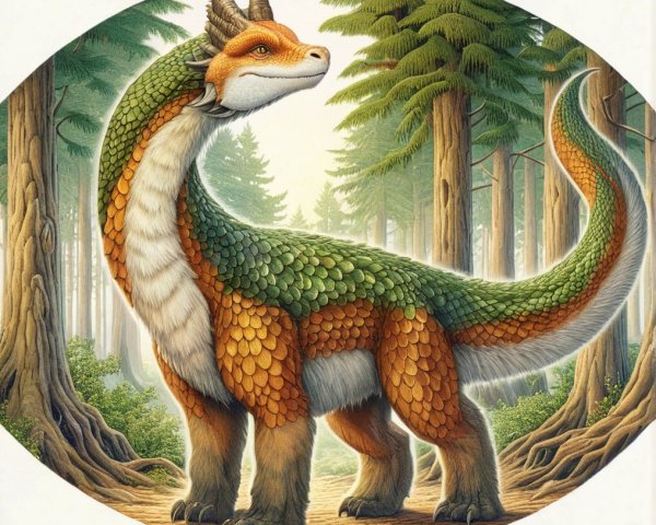 Majestic Dragon-Like Creature in Lush Forest Setting