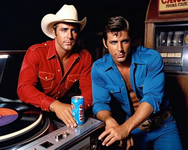 Young Men in Colorful Western Outfits by Jukebox