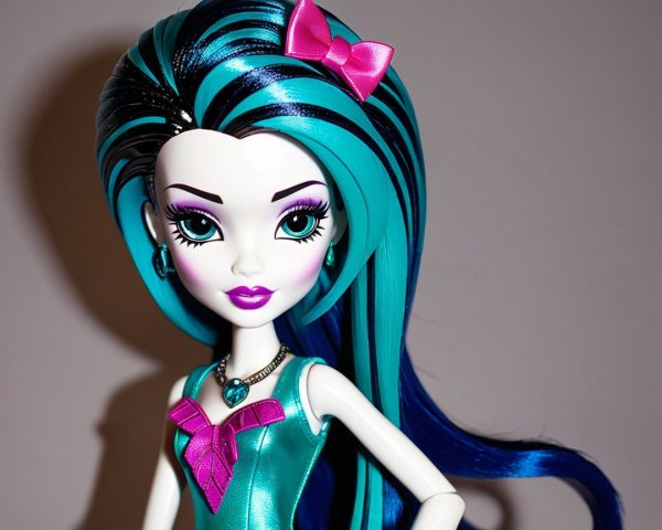 Stylish doll with teal hair and glamorous outfit