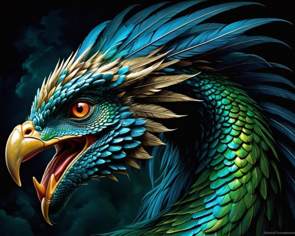 Majestic bird with vibrant blue and green feathers
