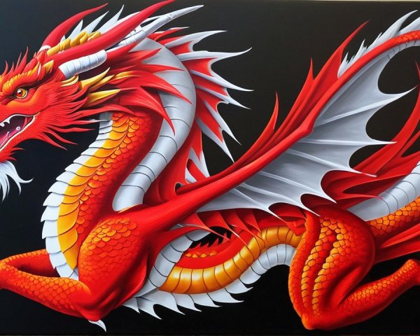 Vivid Red Dragon with Intricate Scales and Wings