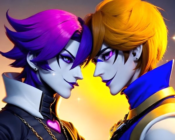 Stylized Characters with Vibrant Hair Colors and Tension