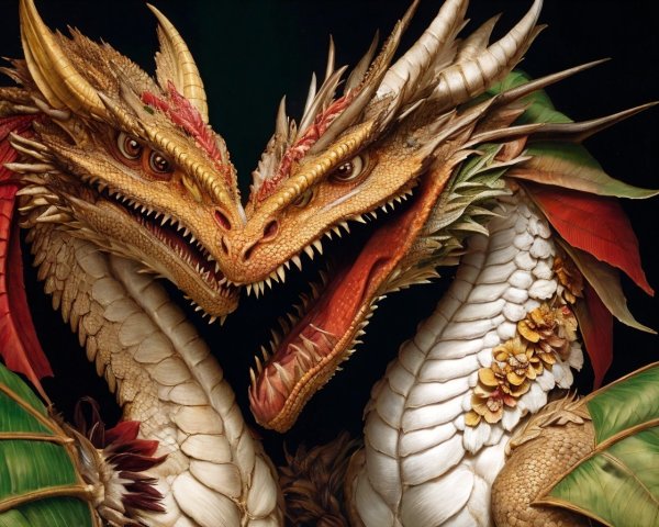 Intricately Designed Dragons Entwined in Vivid Colors