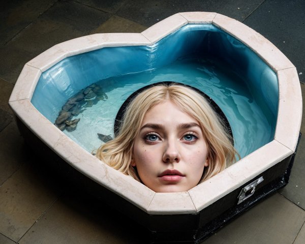 Young Woman in Heart-Shaped Pool with Clear Blue Water