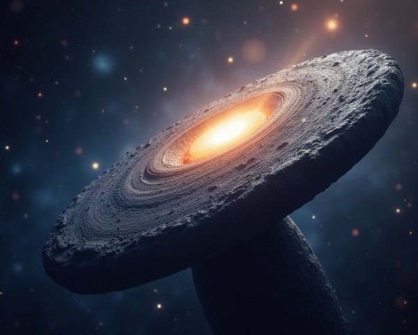 Disc-shaped celestial body with glowing core in space