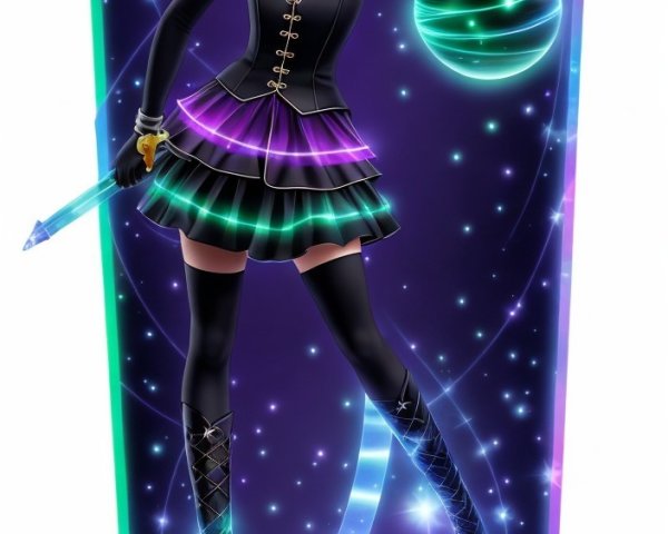 Stylized character with cat ears and cosmic background