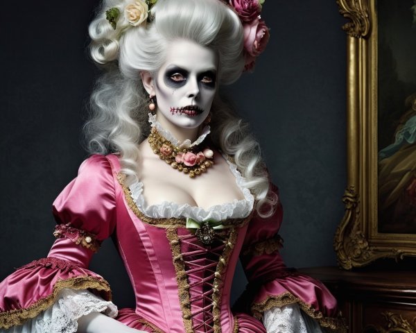 Pastel Pink Gown with Gothic Skull Face and Roses