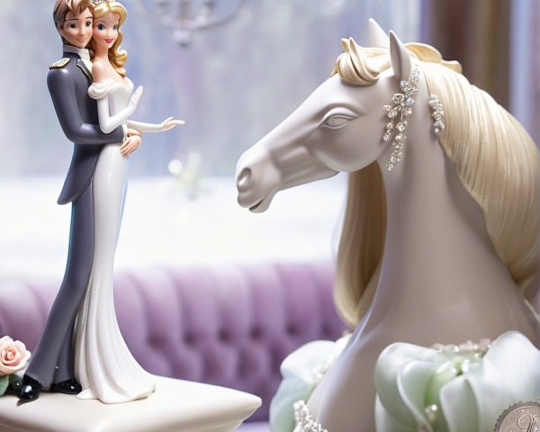 Elegant Prince and Princess Figurine with Horse Decor