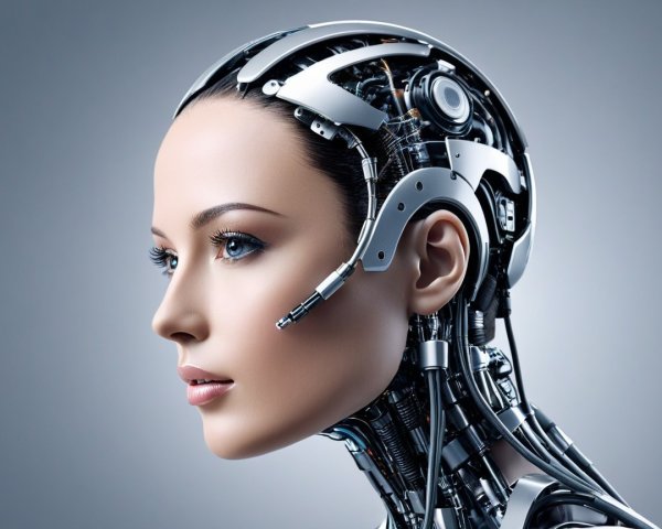 Futuristic humanoid robot with metallic head design