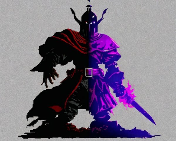 Dark Figure in Crimson Cloak with Glowing Sword
