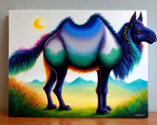Whimsical Horse Painting with Vibrant Colors and Landscape