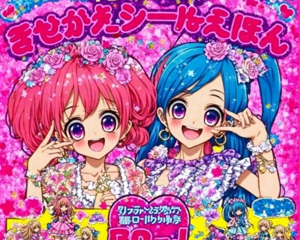 Colorful Artwork of Animated Girls in Floral Setting