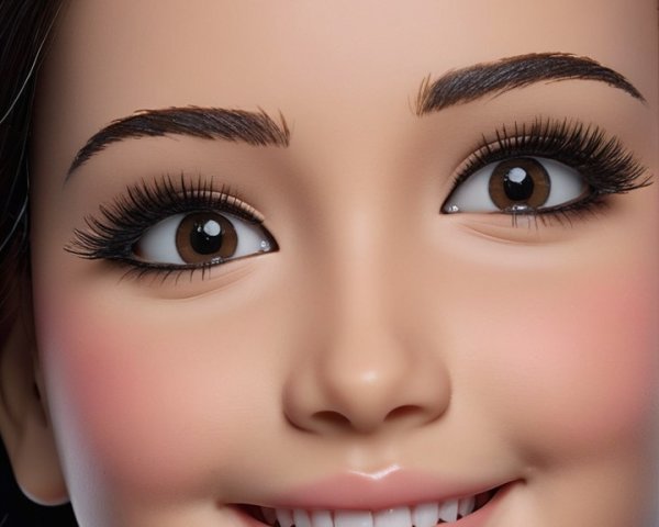 Close-up of a lifelike doll with radiant features