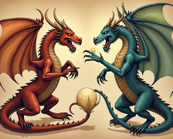 Dragons Facing Each Other with Glowing Egg Between Them