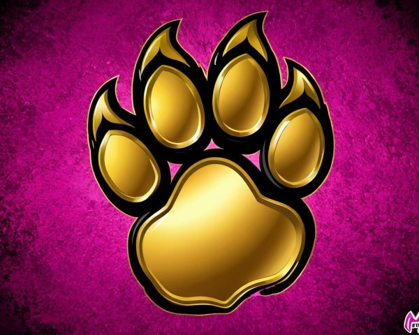 Golden Paw Print on Vibrant Pink Textured Background