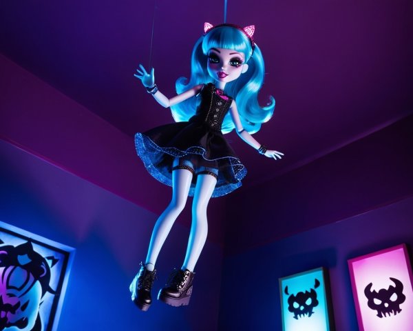 Stylish Doll with Blue Hair in Colorful Room Decor