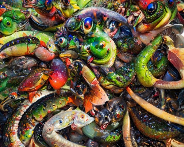 Colorful Aquatic Creatures in a Vibrant Underwater Scene