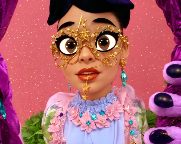 Whimsical Character with Star Glasses and Colorful Outfit