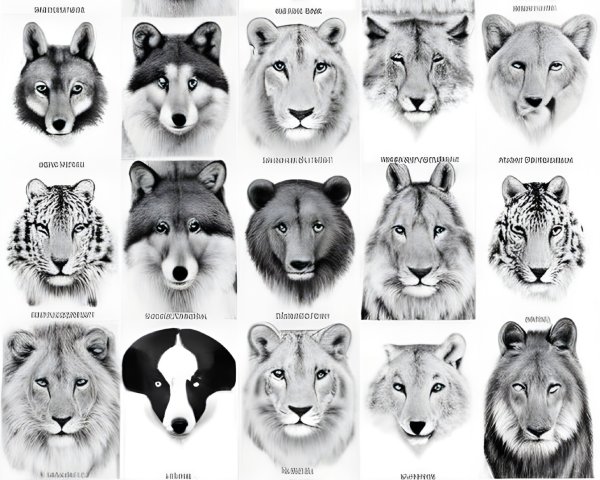 Collage of Monochromatic Animal Faces Featuring Big Cats