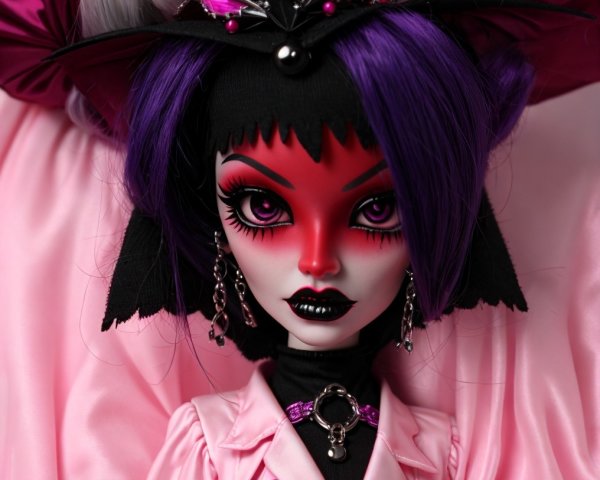 Doll with Bold Makeup and Vibrant Hair Design
