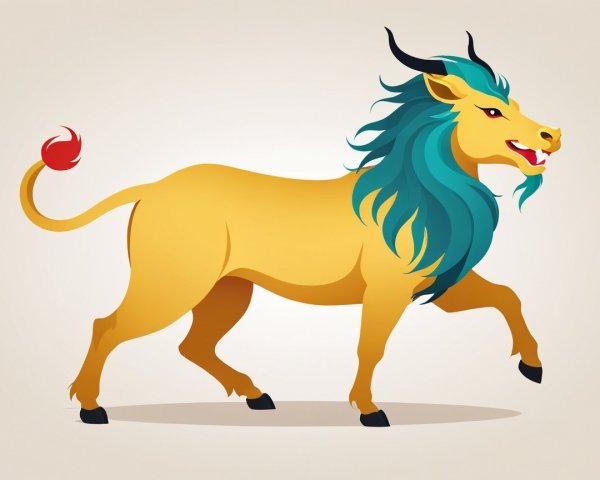 Vibrant Stylized Creature with Goat Features and Colors