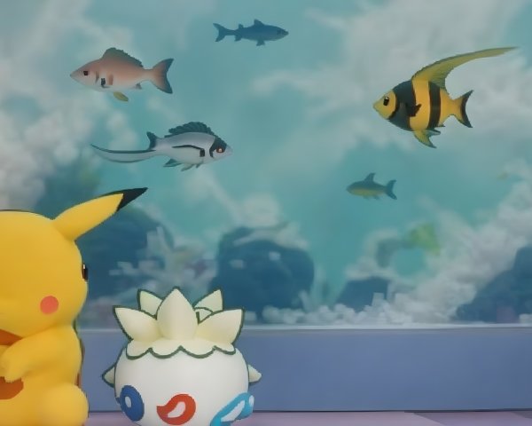 Cheerful Yellow Pokémon in Colorful Aquarium Setting