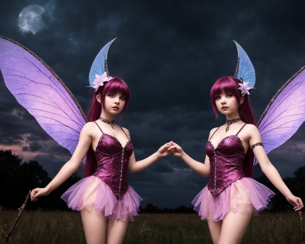 Whimsical Fairy Figures in Twilight Setting