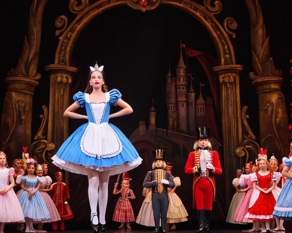 Ballet Performance Scene with Alice and Colorful Costumes