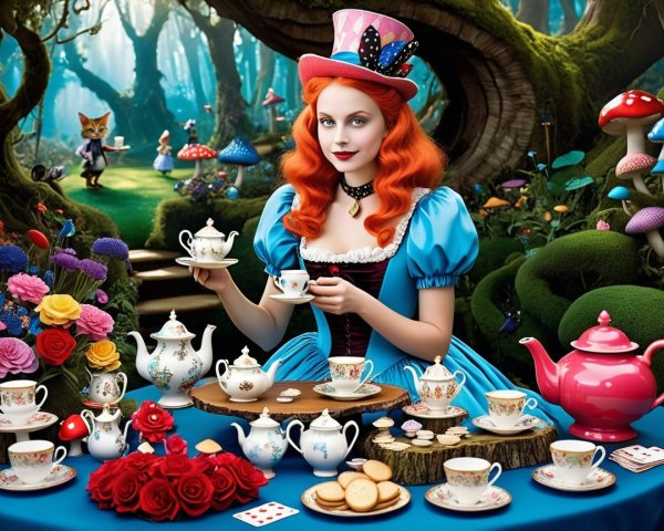 Whimsical Alice in Wonderland Digital Painting Scene