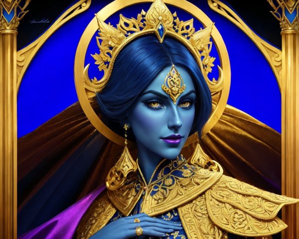 Elegant Blue-Skinned Woman in Royal Attire and Crown