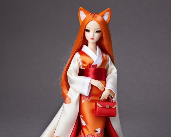 Doll in Traditional Kimono with Fox-like Ears