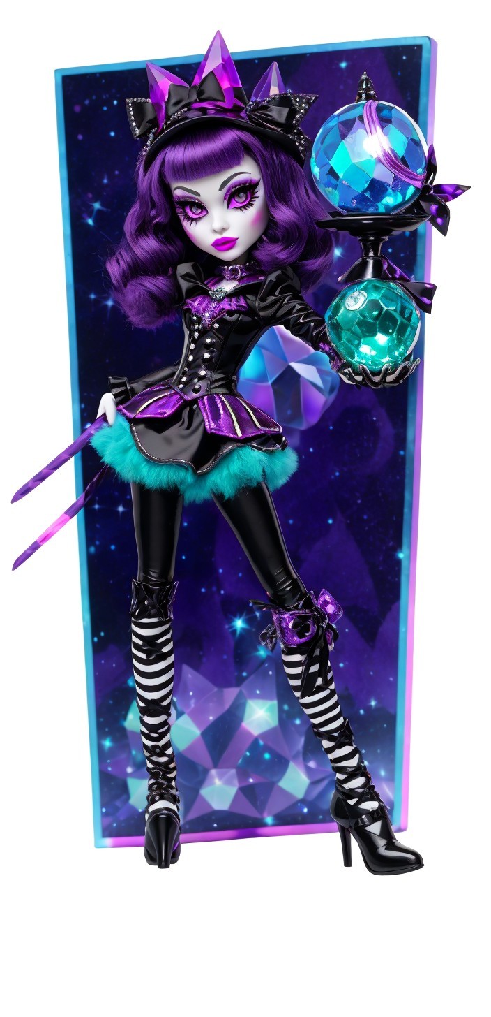 Doll with Purple Hair and Stylish Black Outfit