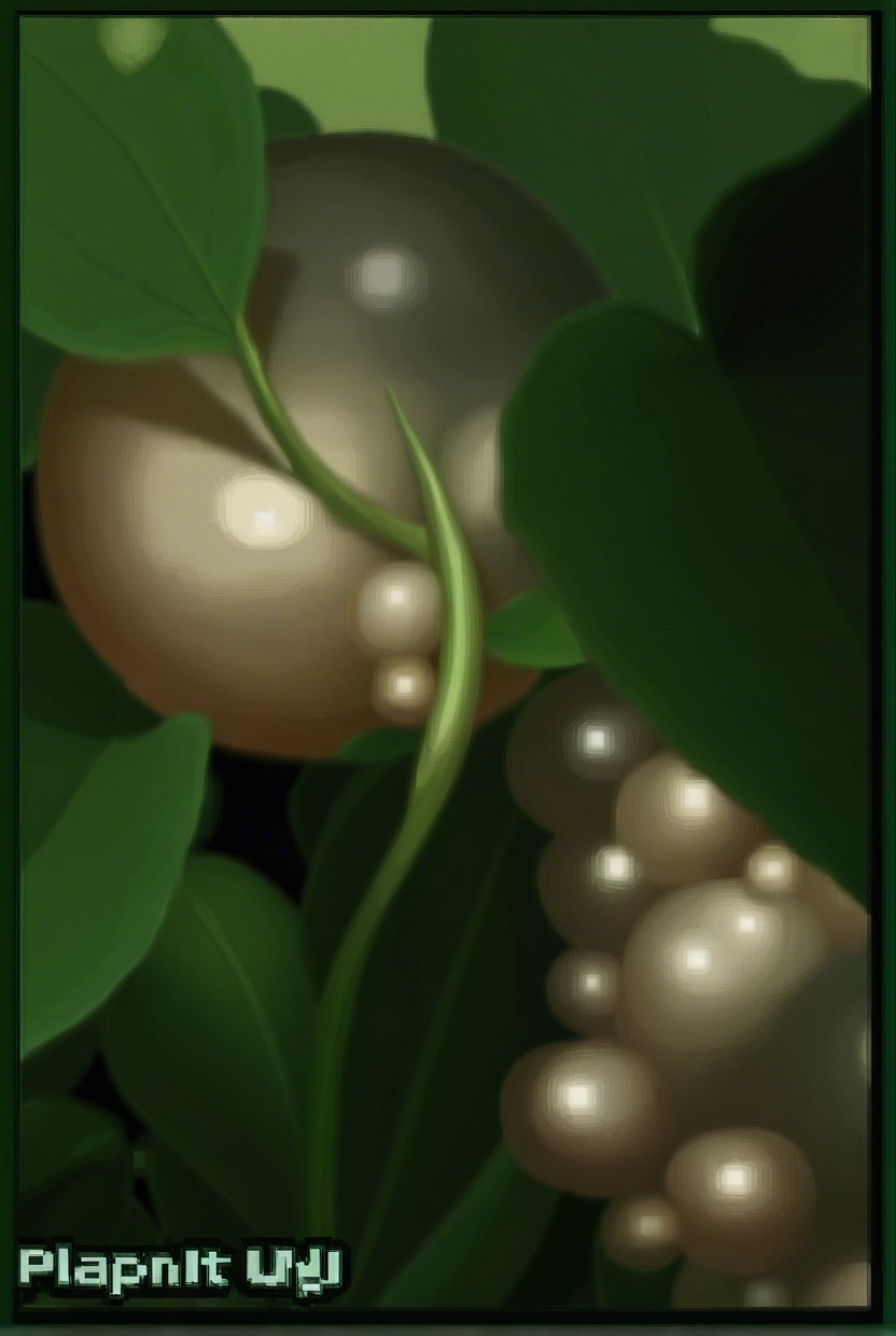 Close-up of Green Leaves with Glossy Pearl Spheres
